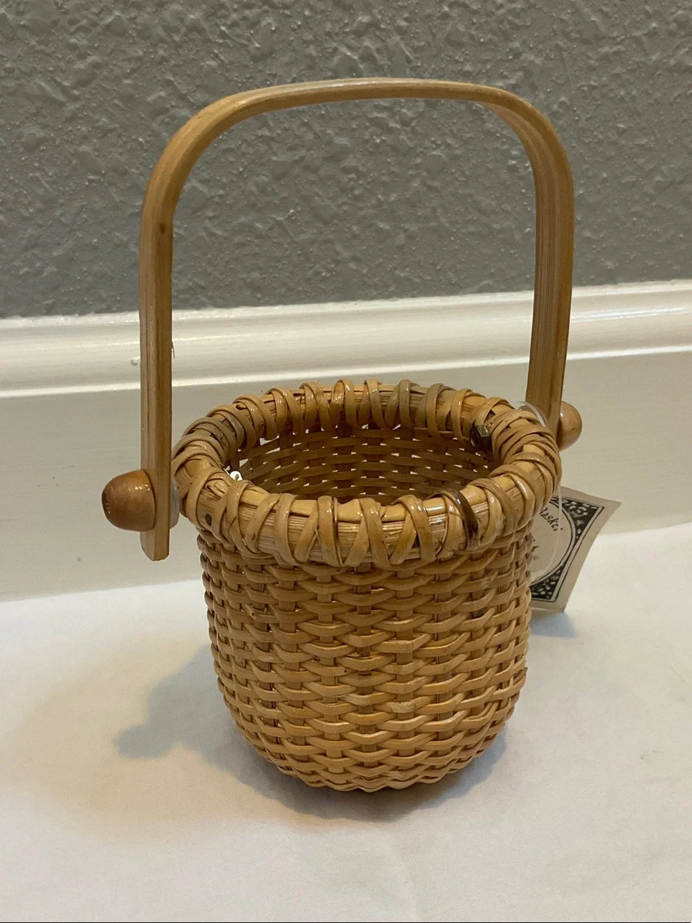 Nantucket Woven Natural Rattan Small Handled Basket - Miniature NWT